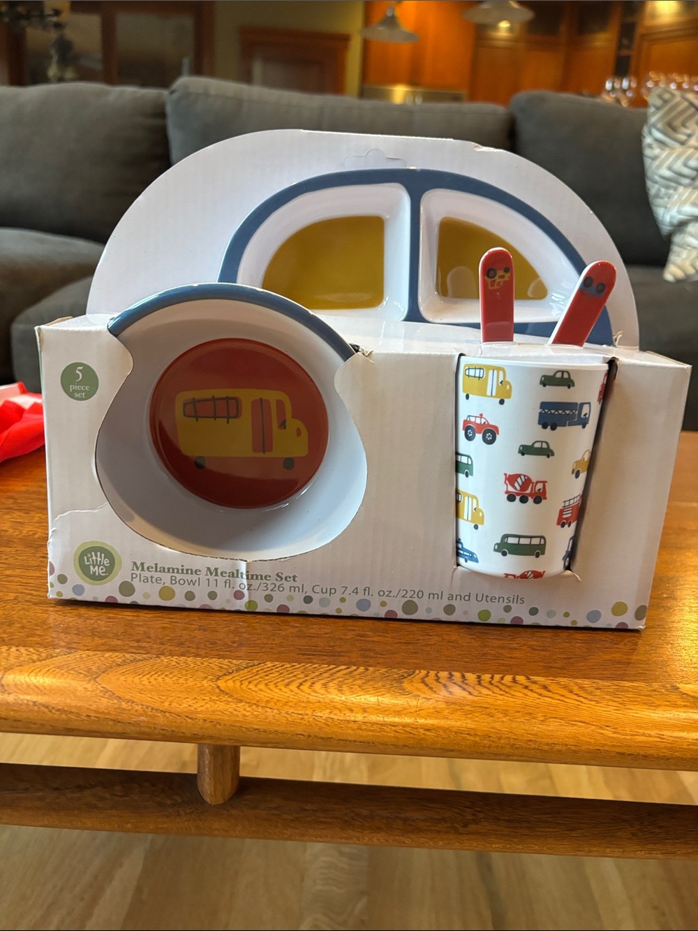 New in Box Little Me 5 Piece Transportation Melamine Mealtime Set Cars/Trucks